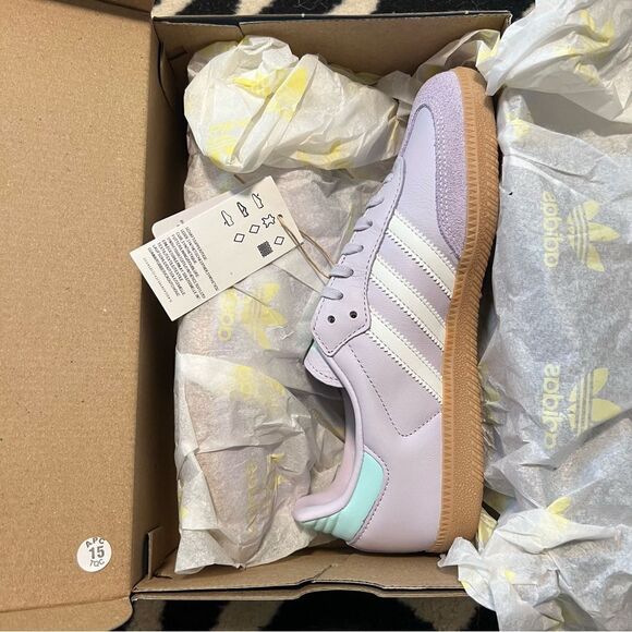 NWT Adidas Samba OG J Sneakers Silver Dawn Lilac Youth 5/Women 6 - Picture 4 of 12